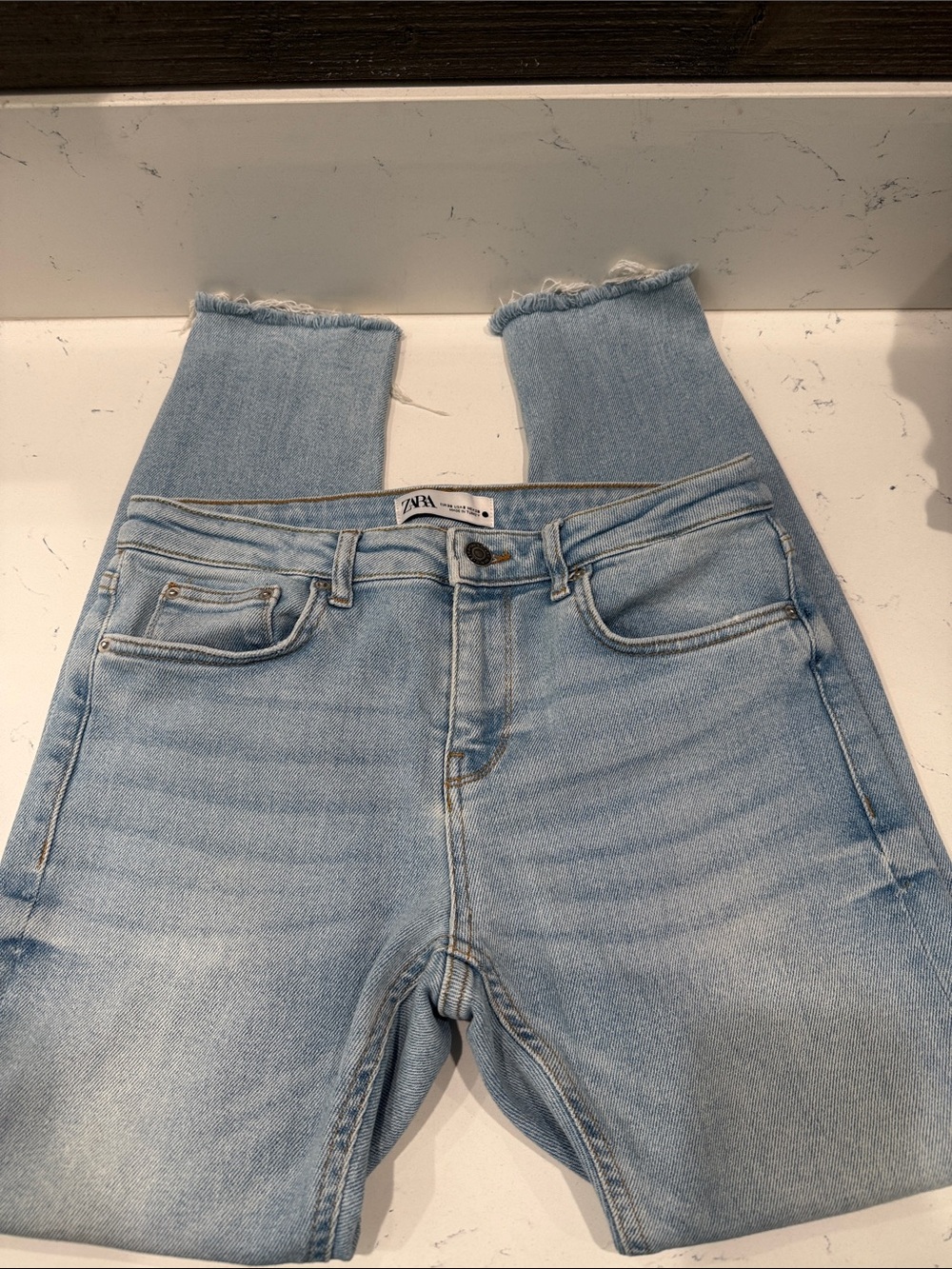 Zara Light Blue Raw Hem Ankle Skinny Jeans